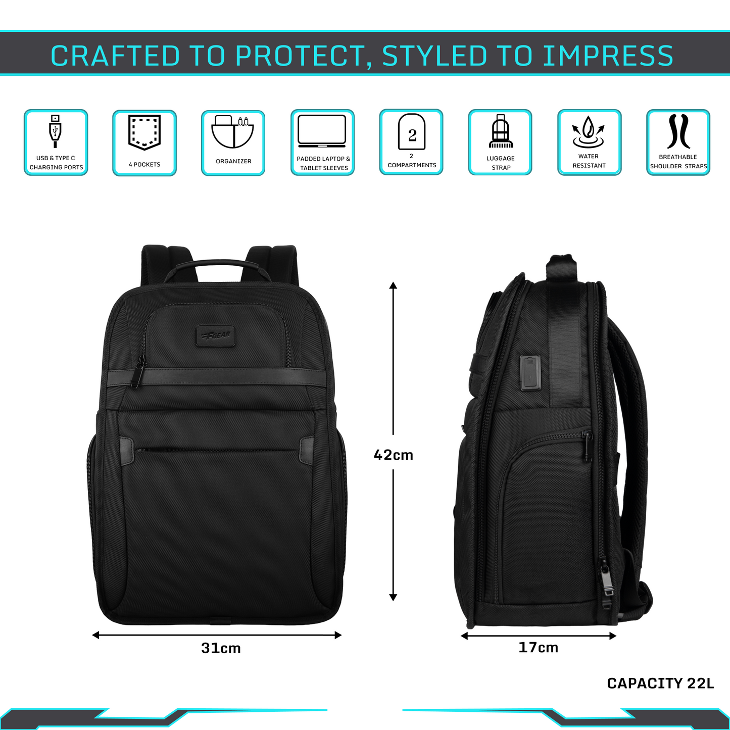 Arvion 22L Black Laptop Backpack