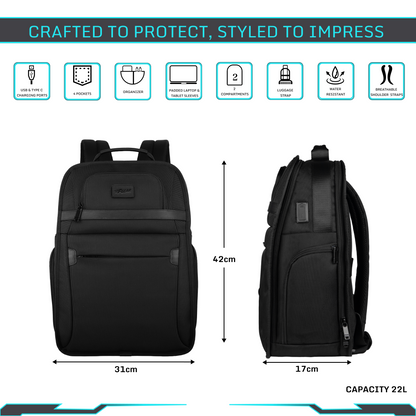 Arvion 22L Black Laptop Backpack