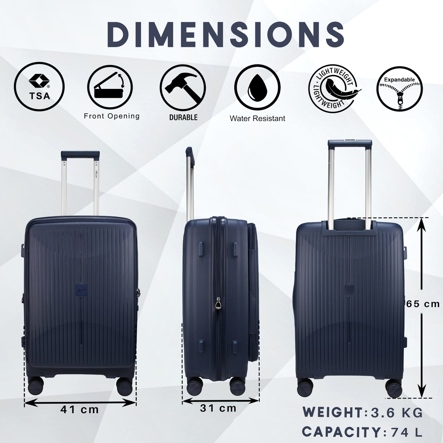 F Gear Myton Medium Front Opening Navy Check-in Strolley