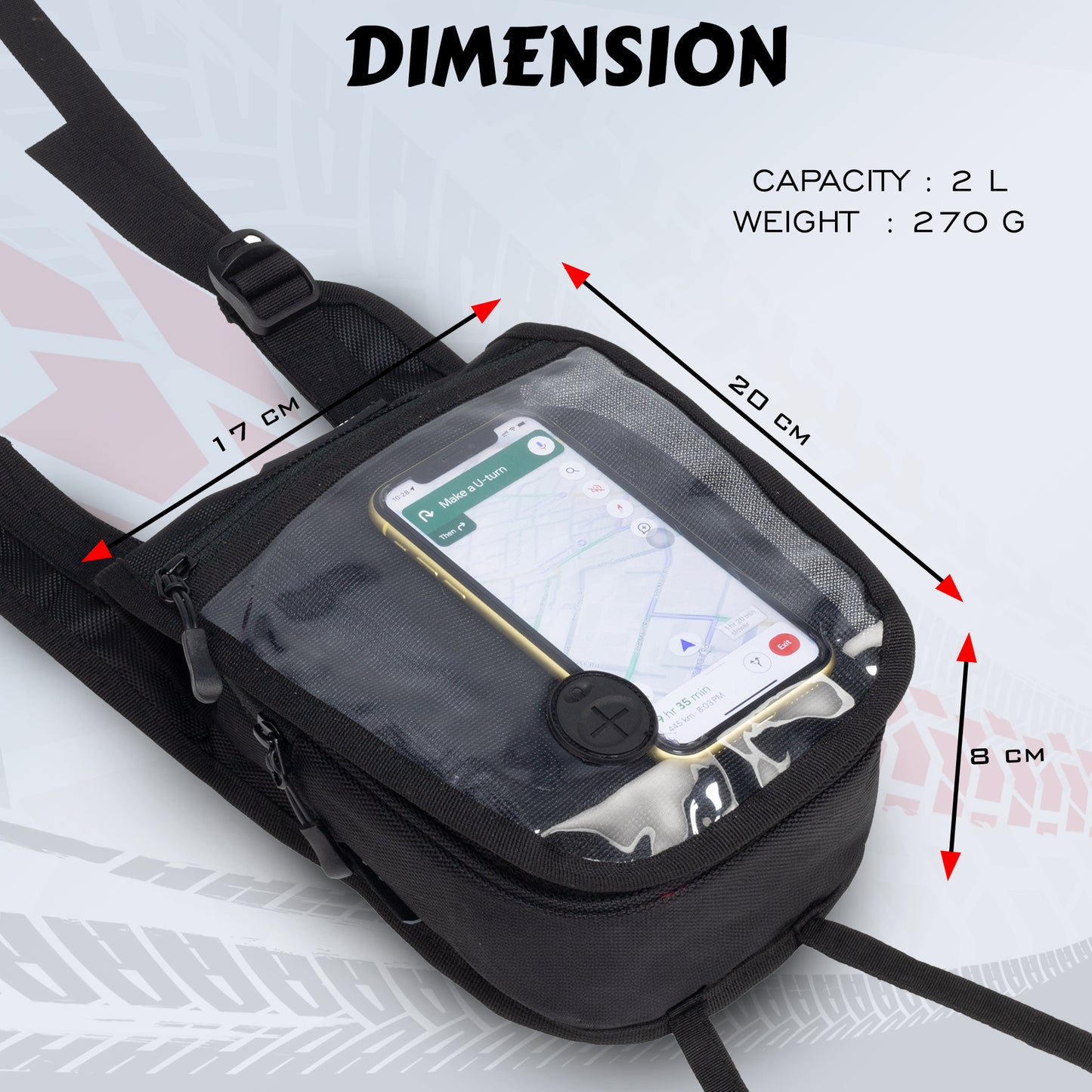 Alfie Black 2L Tank Pouch Motorcycle Bag with Rain cover & Headphone port