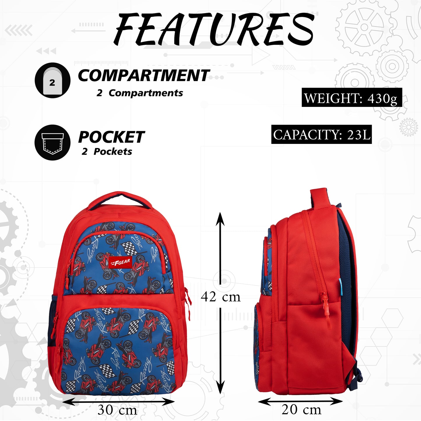 Caspian 23L Red Moto Manic Backpack