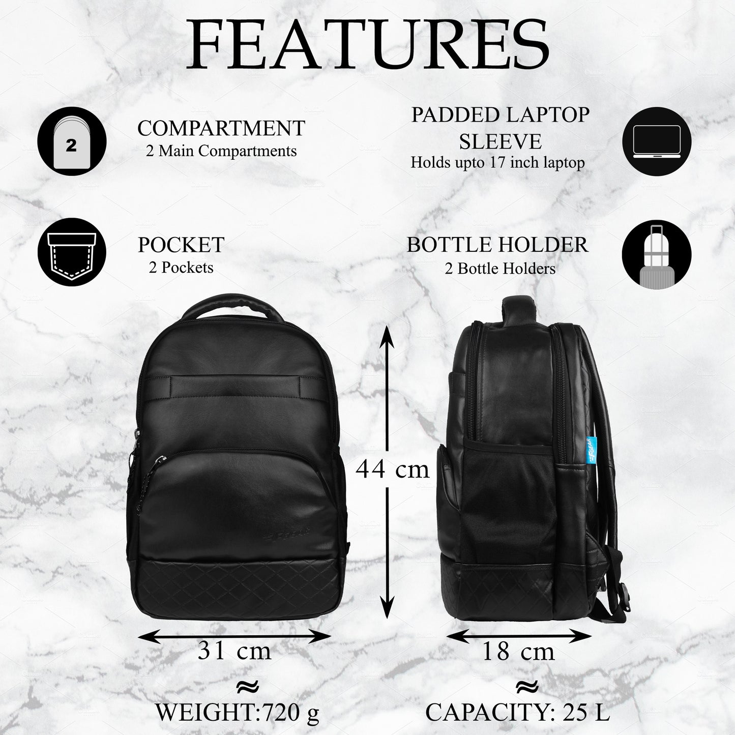 Luxur 25L Black Laptop Backpack