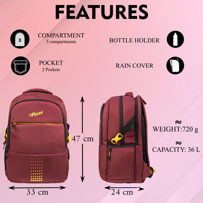 Ember 36L Maroon Backpack with Rain cover