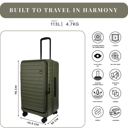 Windsor Army Green 76 cms Large Front Opening Trunk-Style Check-in Strolley with Expander