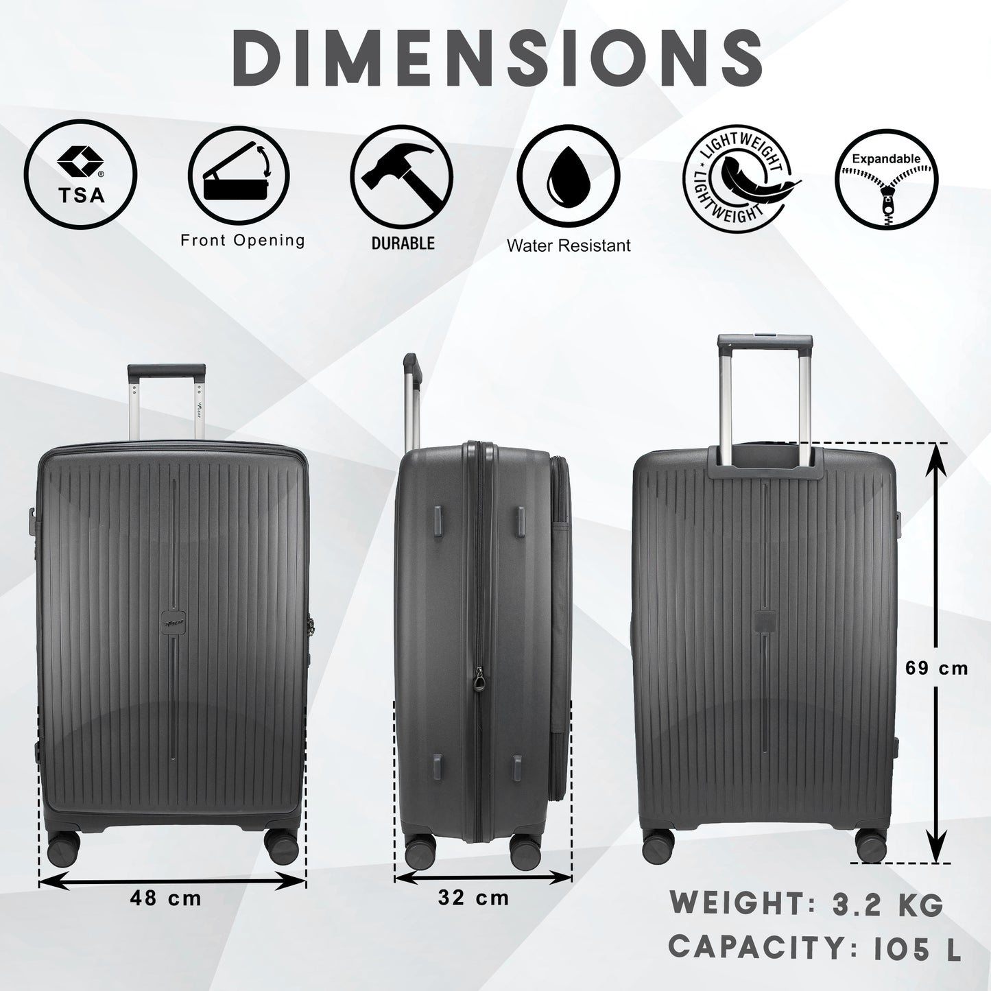 Myton Large Front Opening Dark Grey Check-in Strolley