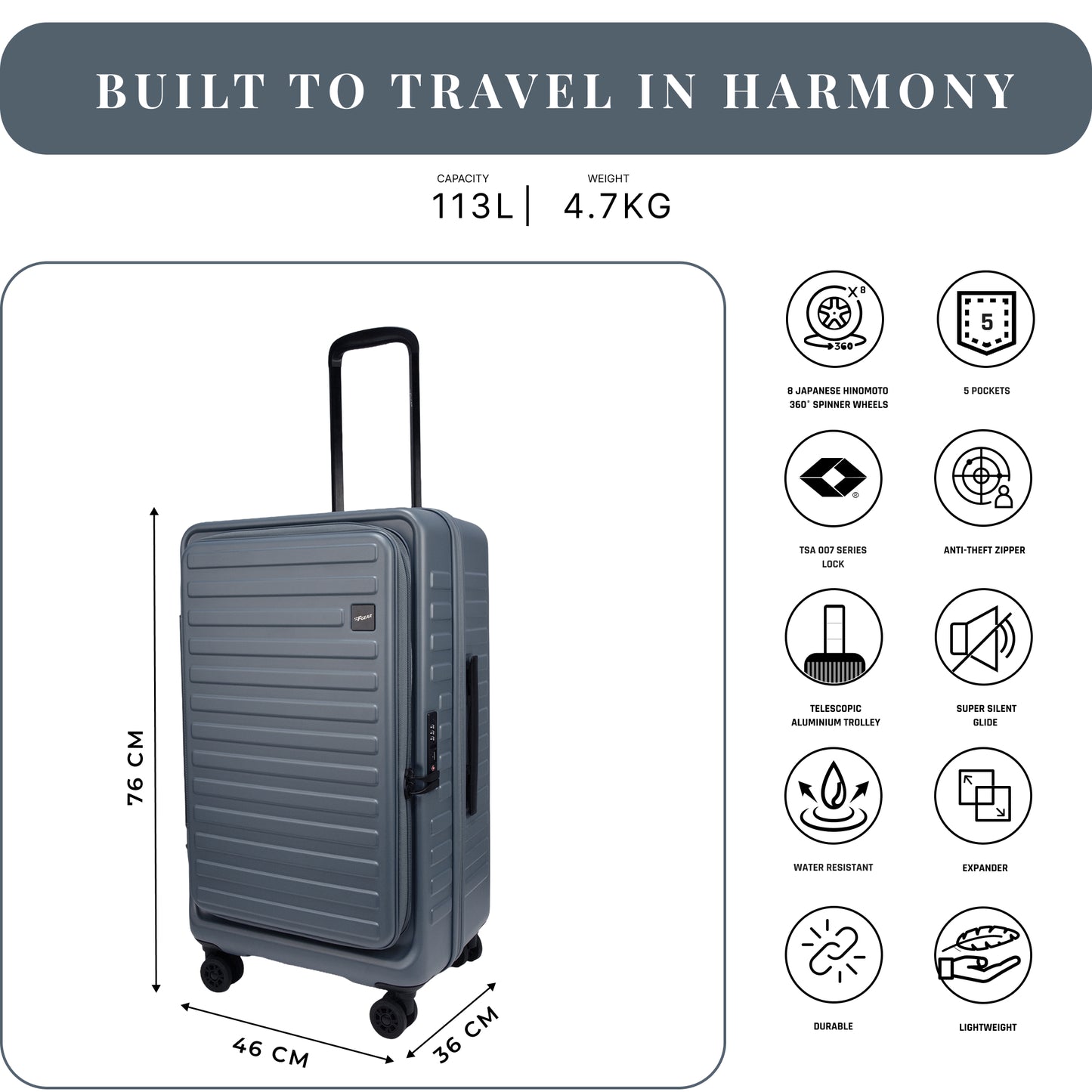 Windsor Stone Blue 76 cms Large Front Opening Trunk-Style Check-in Strolley with Expander