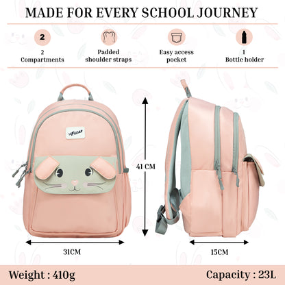 Bunny Blushing Peach 22L School Backpack|Premium & Soft Touch|Unisex Kids School Bag