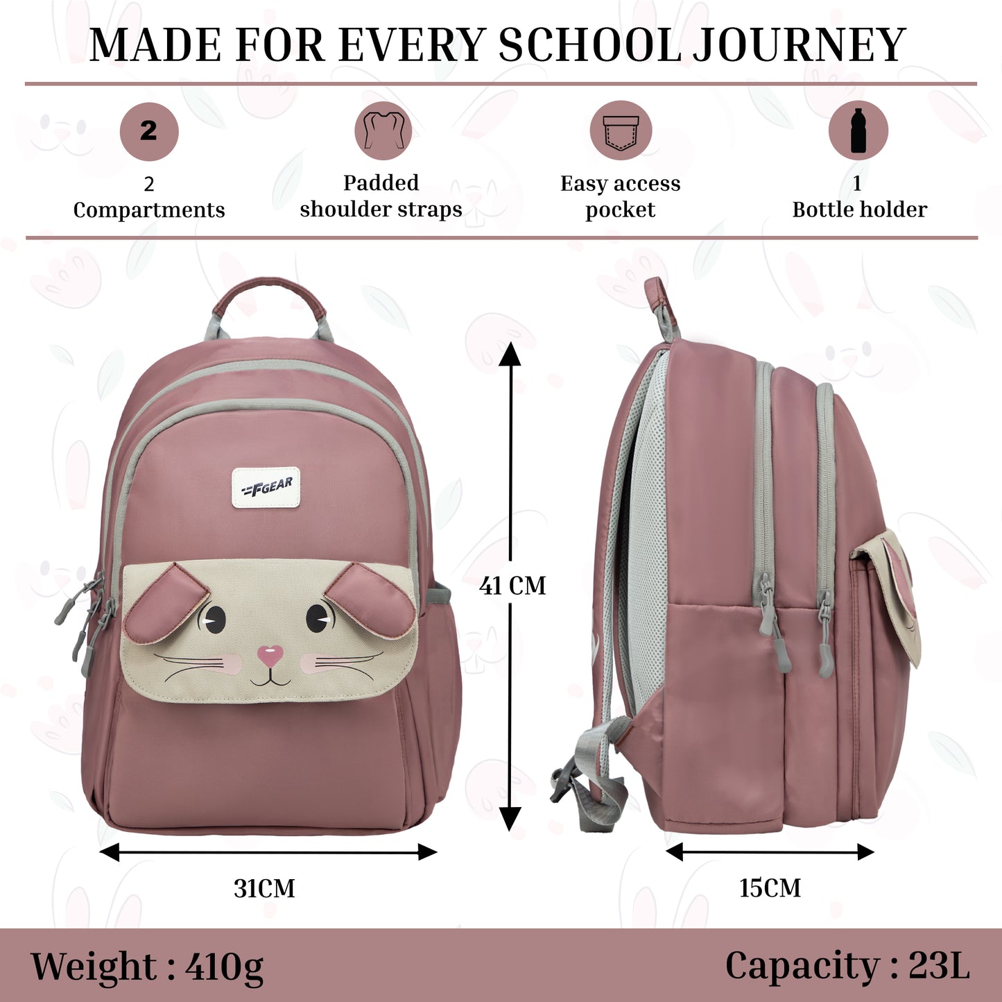 Bunny Berry Sorbet 22L School Backpack|Premium & Soft Touch|Unisex Kids School Bag