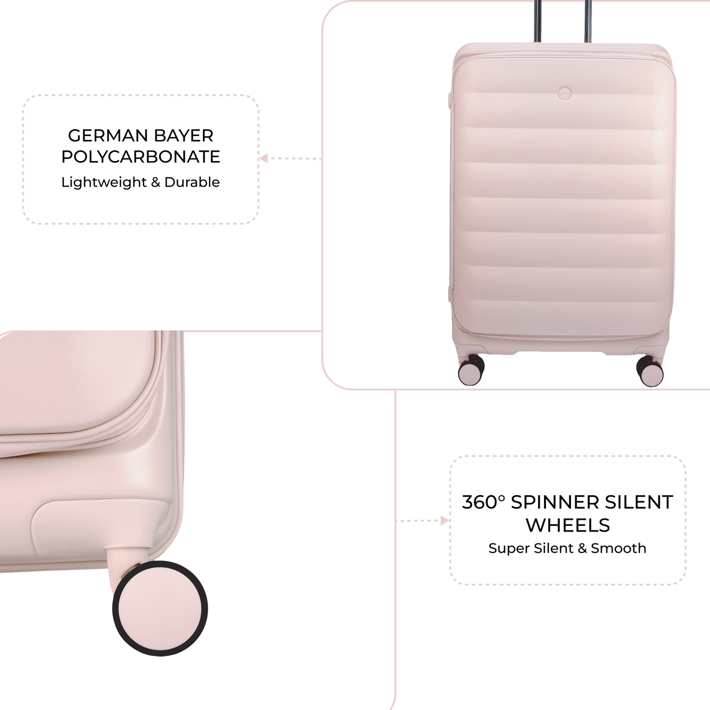 Valencia Front-Opening Strolley Silk Rose Set of 3 Suitcases