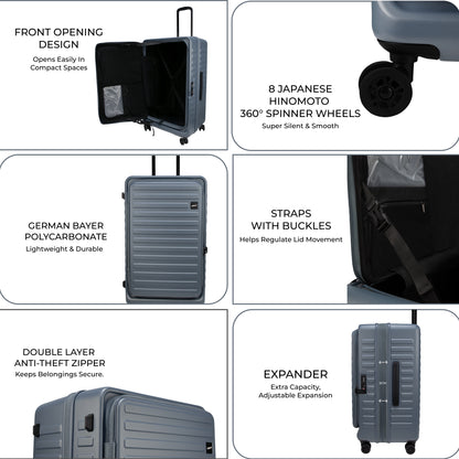 Windsor Stone Blue 76 cms Large Front Opening Trunk-Style Check-in Strolley with Expander
