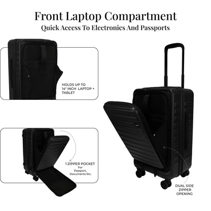 Windsor Black 56 cms Small Front Opening Trunk-Style Cabin Strolley with Laptop Sleeve & Expander