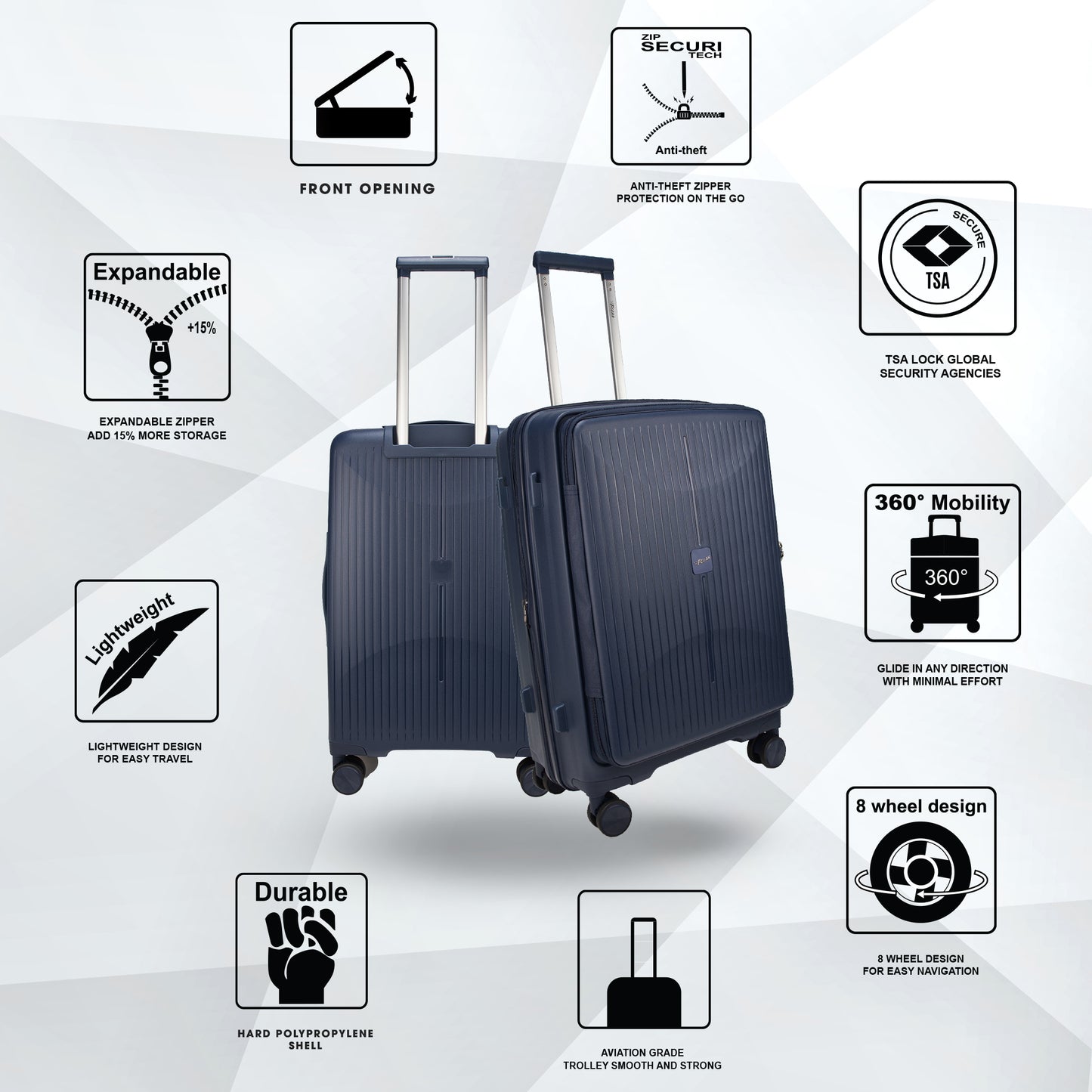 F Gear Myton Medium Front Opening Navy Check-in Strolley