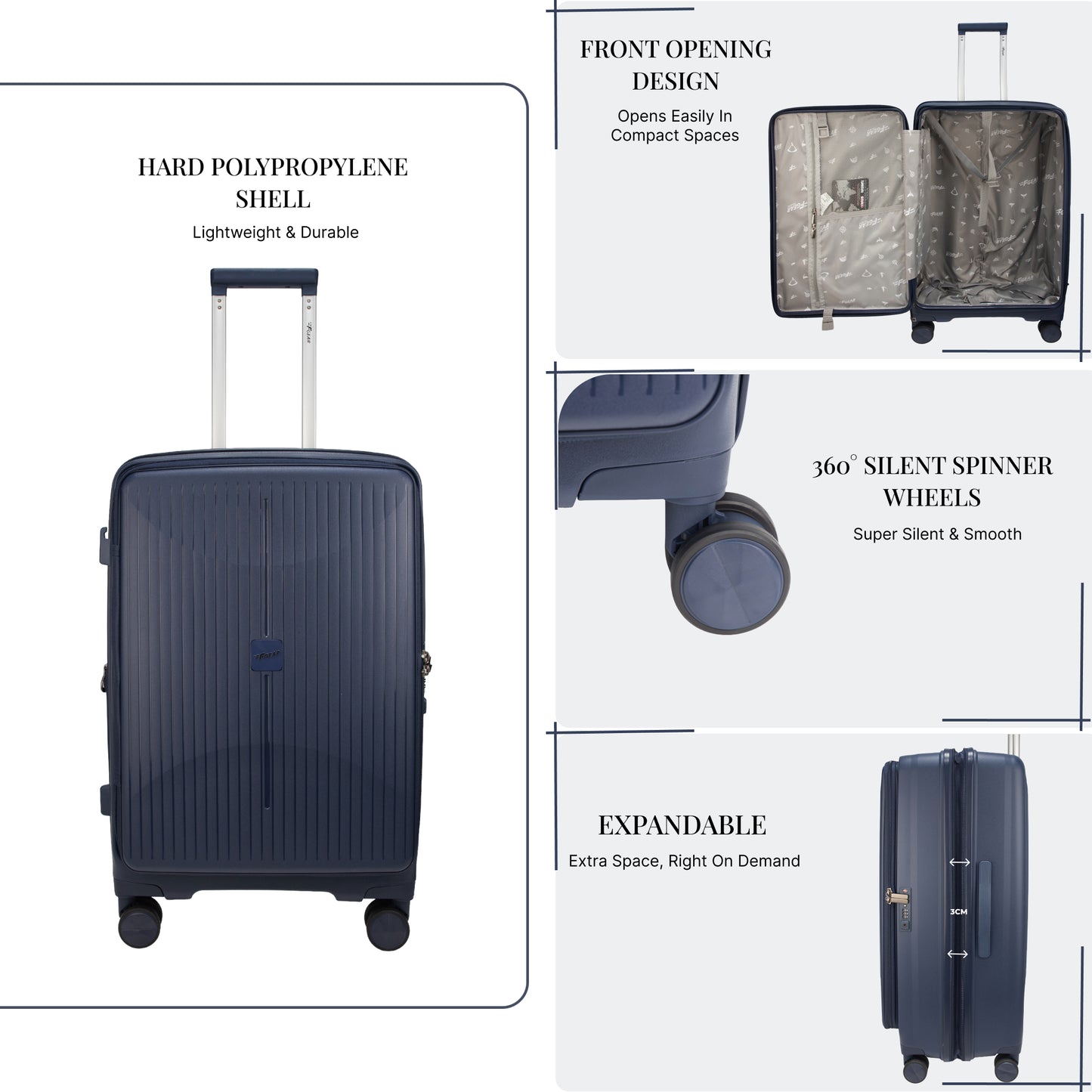 F Gear Myton Medium Front Opening Navy Check-in Strolley