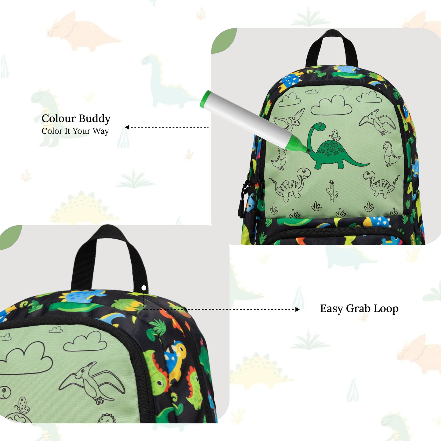 Colour Buddy 12L Black Dino Backpack