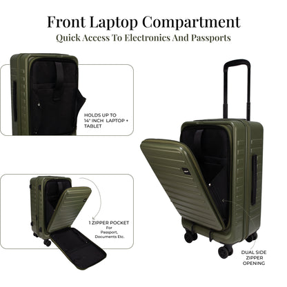 Windsor Army Green 56 cms Small Front Opening Trunk-Style Cabin Strolley with Laptop Sleeve & Expander