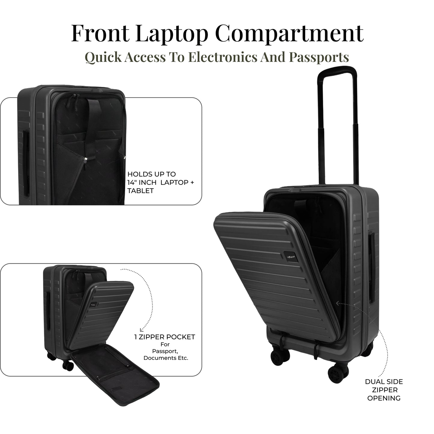 Windsor Steel Grey 56 cms Small Front Opening Trunk-Style Cabin Strolley with Laptop Sleeve & Expander