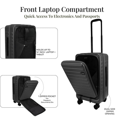 Windsor Steel Grey 56 cms Small Front Opening Trunk-Style Cabin Strolley with Laptop Sleeve & Expander