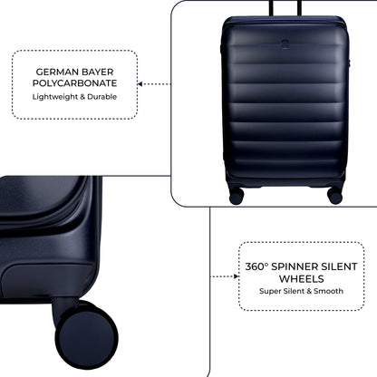 Valencia Front-Opening Strolley Navy Set of 3 Suitcases