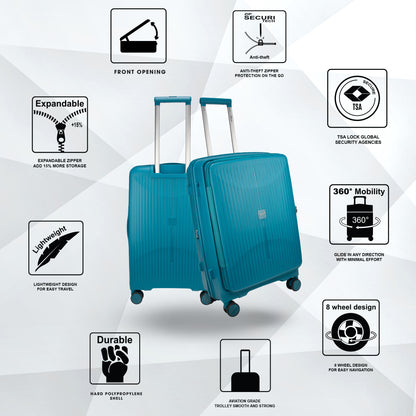 F Gear Myton Medium Front Opening Cyan Blue Check-in Strolley