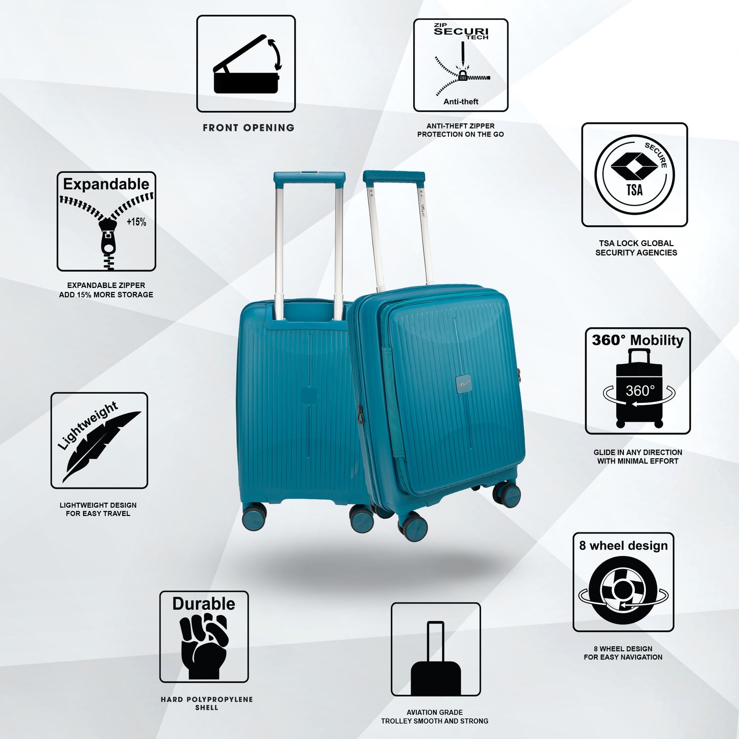 F Gear Myton Small Front Opening Cyan Blue Cabin Strolley