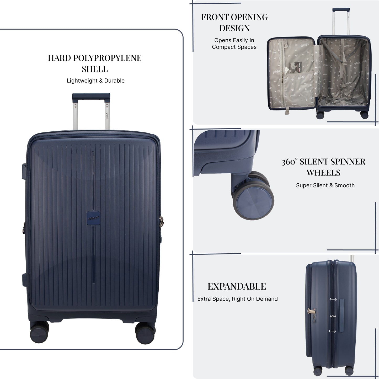 F Gear Myton Large Front Opening Navy Check-in Strolley