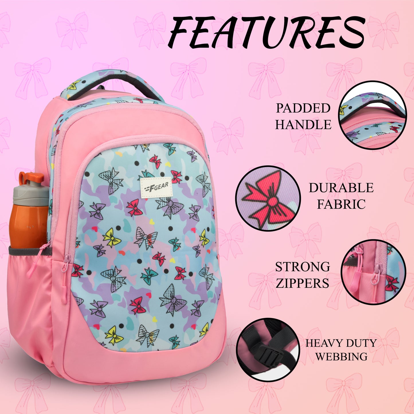 Panya 21L Light Pink Pale Blue Bows Backpack
