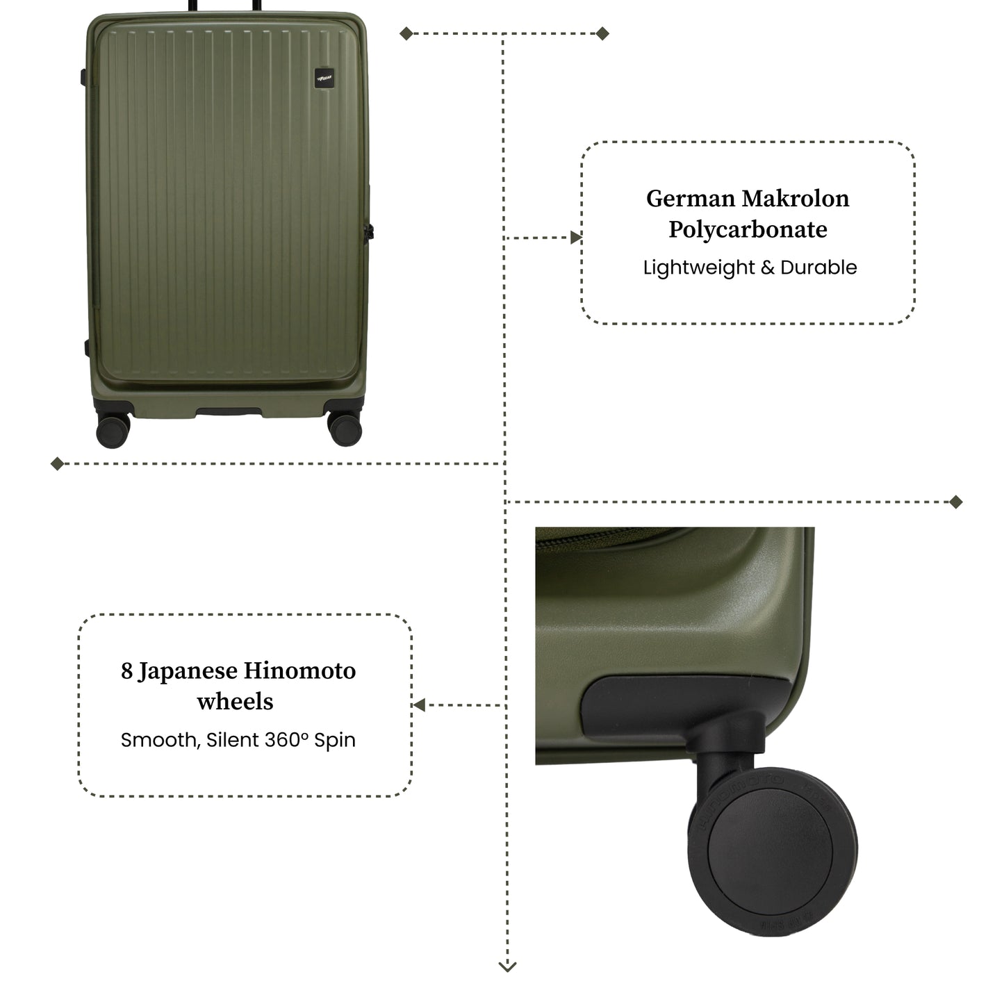 Montreal Large Army Green 76 cms Front-Opening Strolley