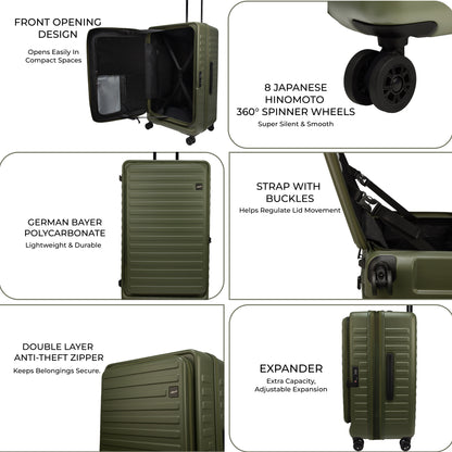 Windsor Army Green 76 cms Large Front Opening Trunk-Style Check-in Strolley with Expander