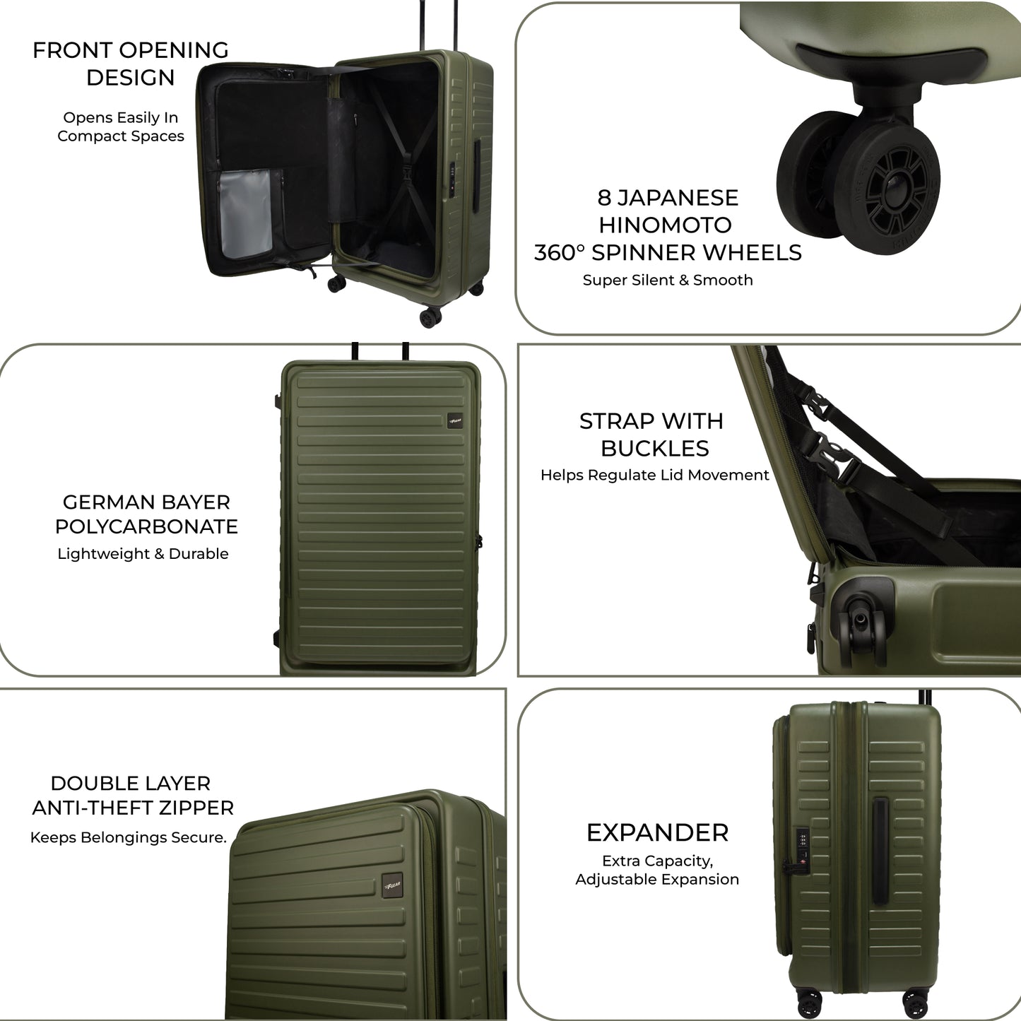 Windsor Army Green 68 cms Medium Front Opening Trunk-Style Check-in Strolley with Expander