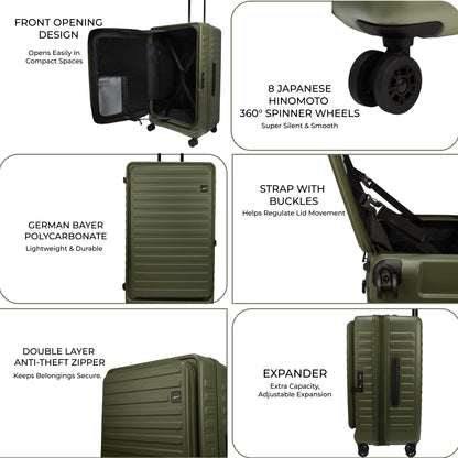 Windsor Army Green 68 cms Medium Front Opening Trunk-Style Check-in Strolley with Expander
