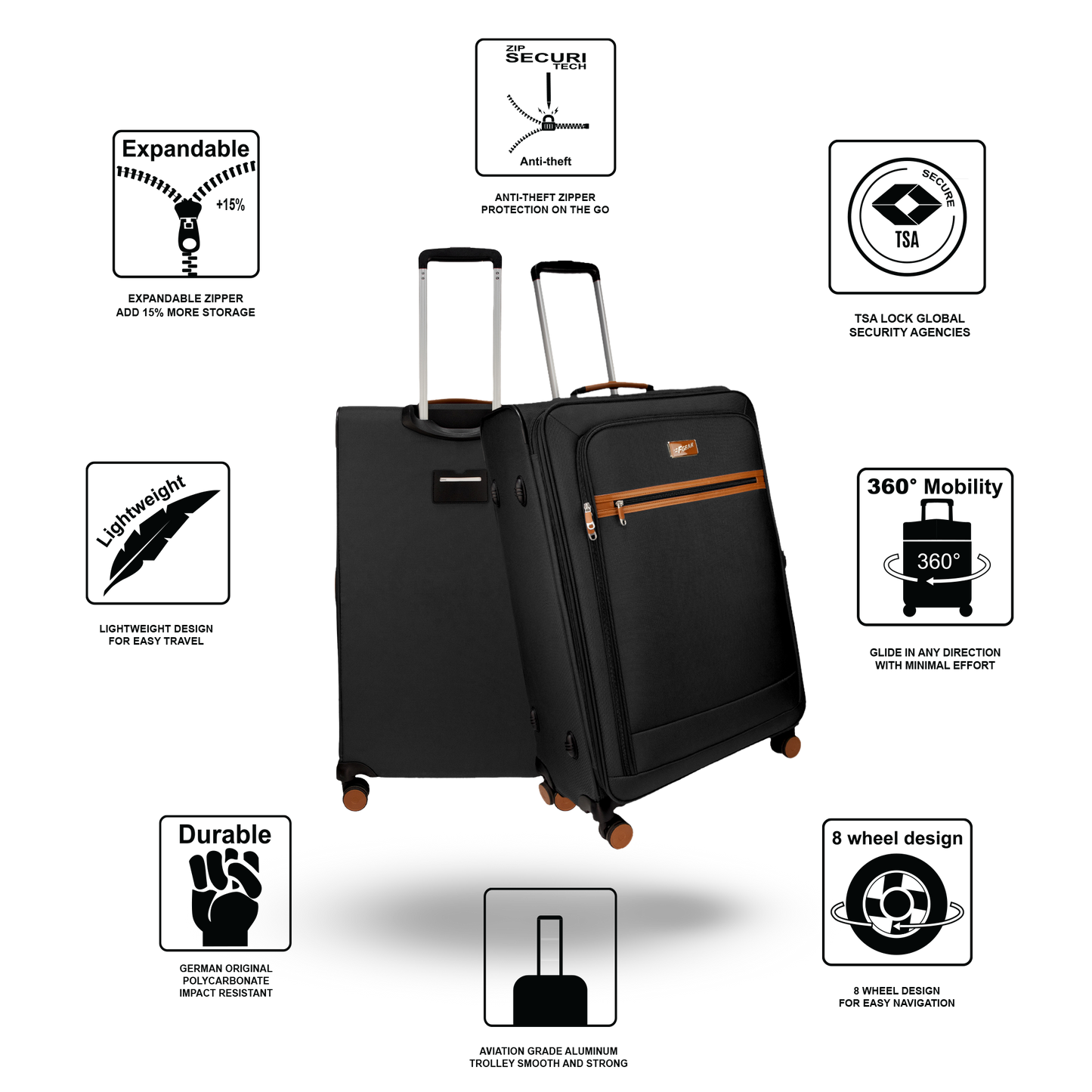F Gear SoftAir Large Black Check-in Suitcase