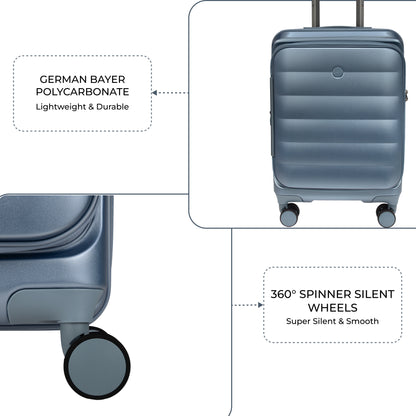 Valencia Front-Opening Strolley Pearl Blue Set of 3 Suitcases