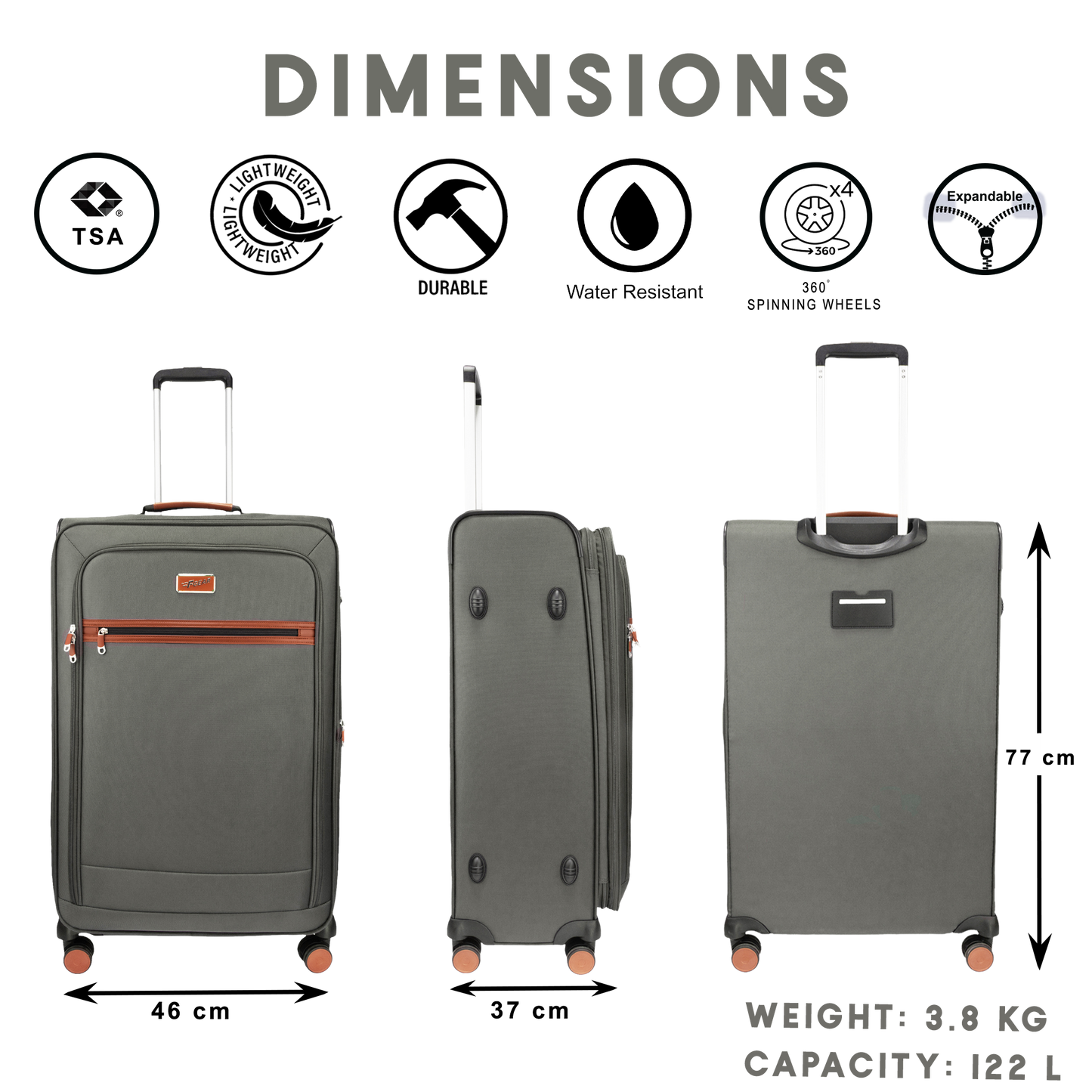 F Gear SoftAir Large Grey Check-in Suitcase