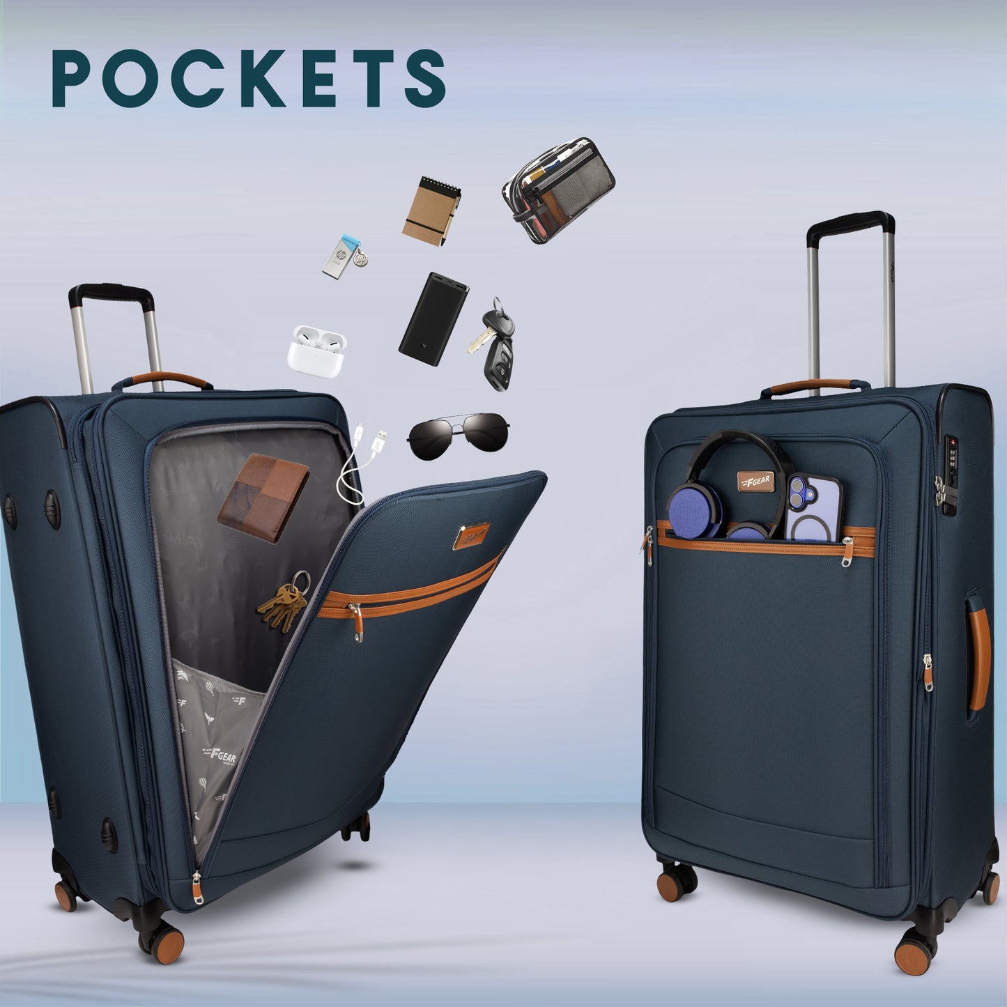 F Gear SoftAir Large Navy Check-in Suitcase