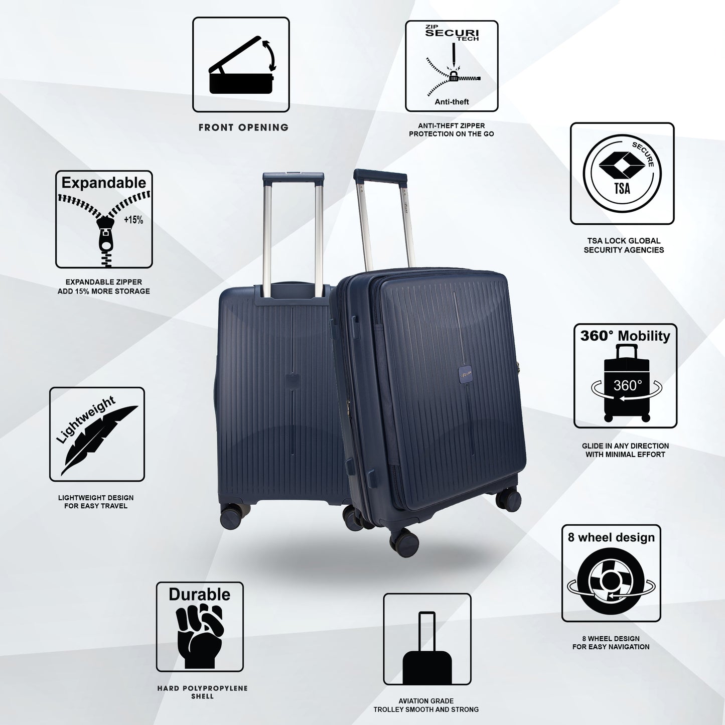 Myton Large Front Opening Navy Check-in Strolley