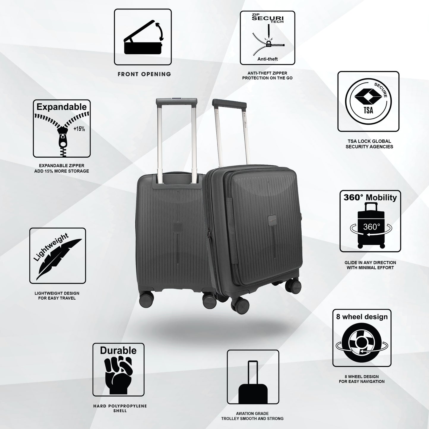 F Gear Myton Small Front Opening Dark Grey Cabin Strolley