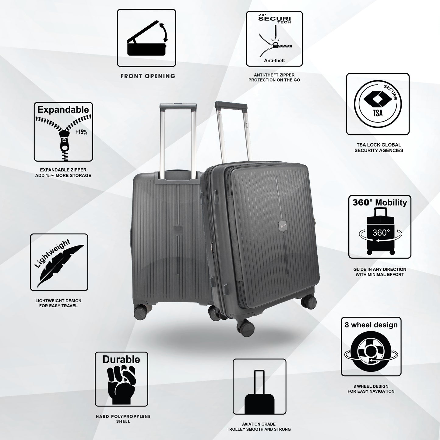 Myton Medium Front Opening Dark Grey Check-in Strolley