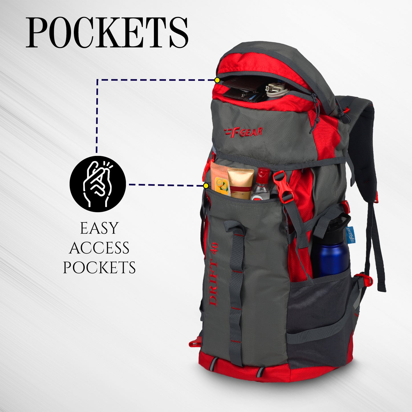 Drift 40L Grey Red Rucksack