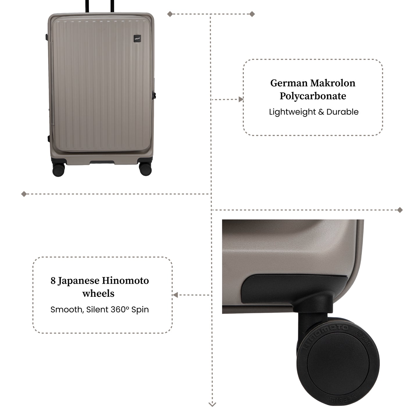 Montreal Large Taupe 76 cms Front-Opening Strolley