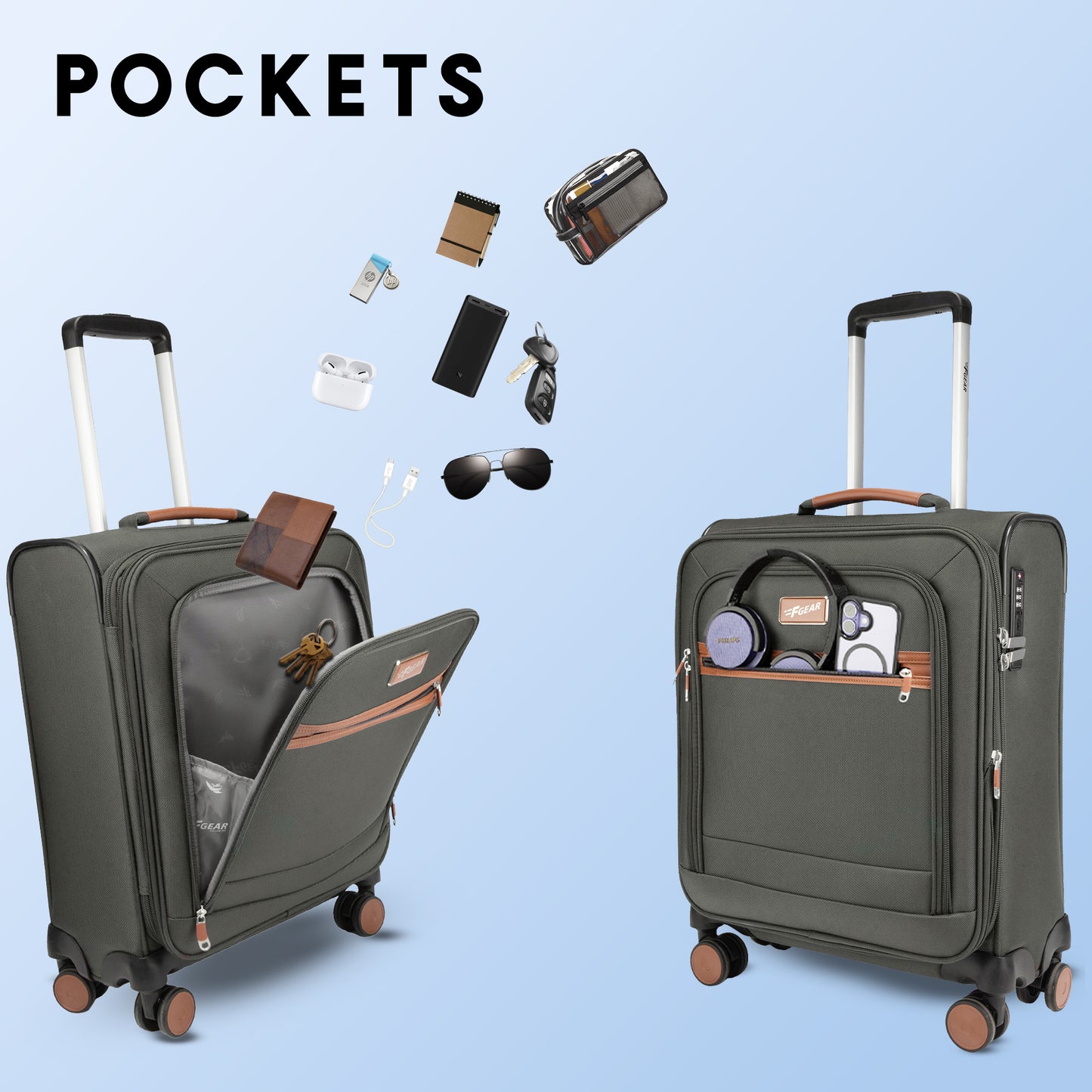 F Gear SoftAir Small Grey Cabin Suitcase