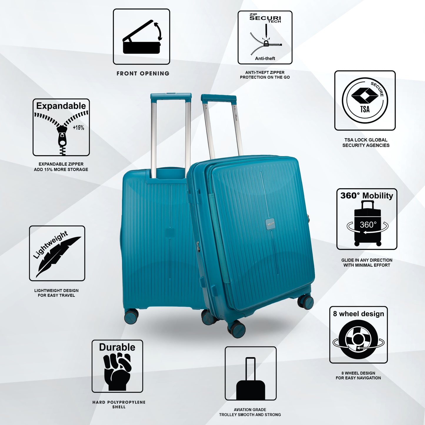 Myton Large Front Opening Cyan Blue Check-in Strolley