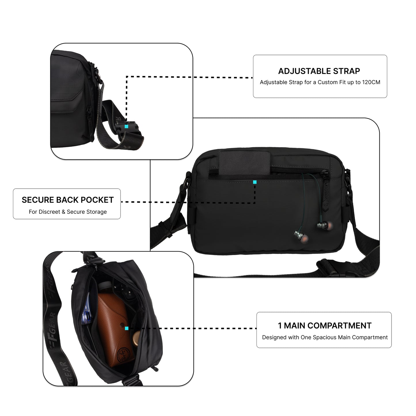 Girona 3L Black Soft Crossbody Sling Bag