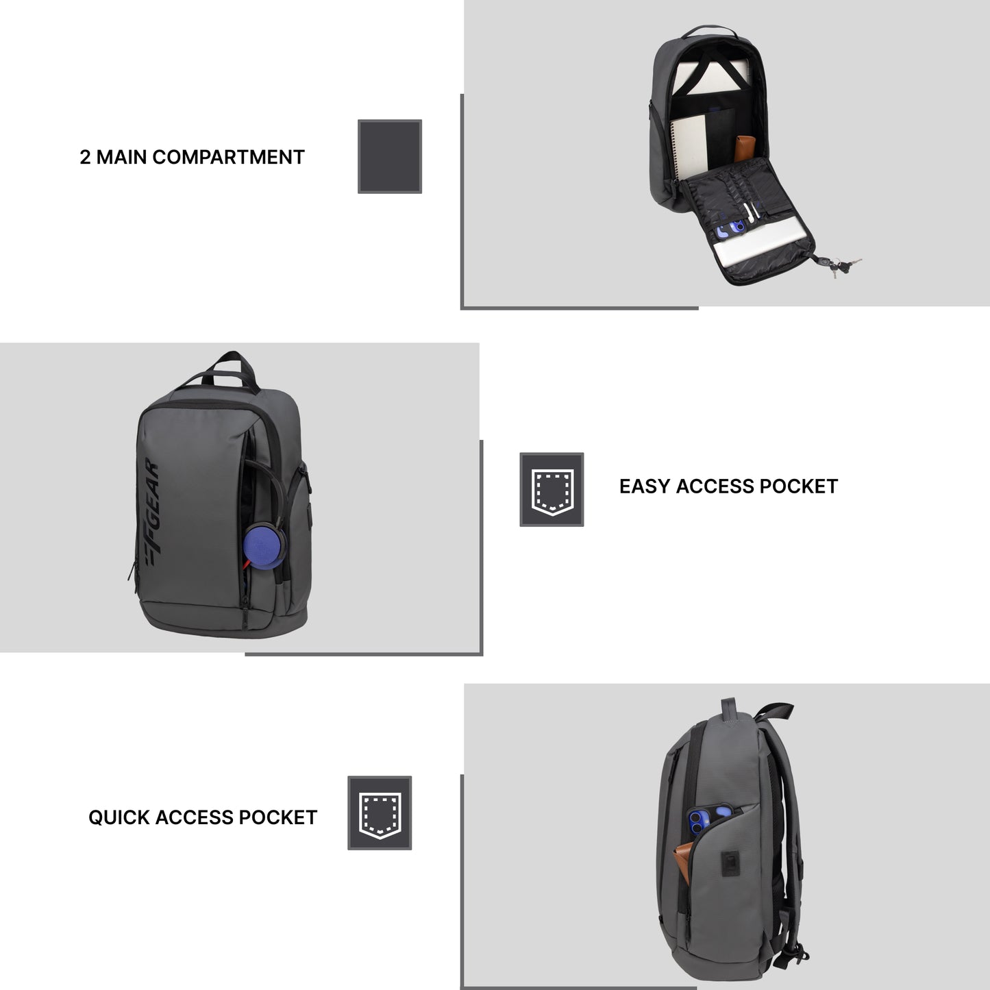 Bellagio 20L Grey Laptop Backpack