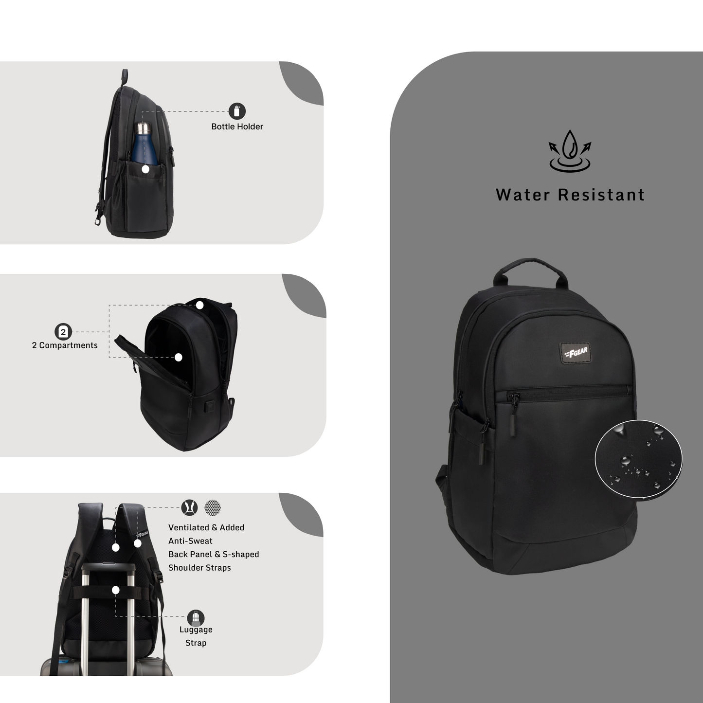 Balanzo 16L Black Laptop Backpack