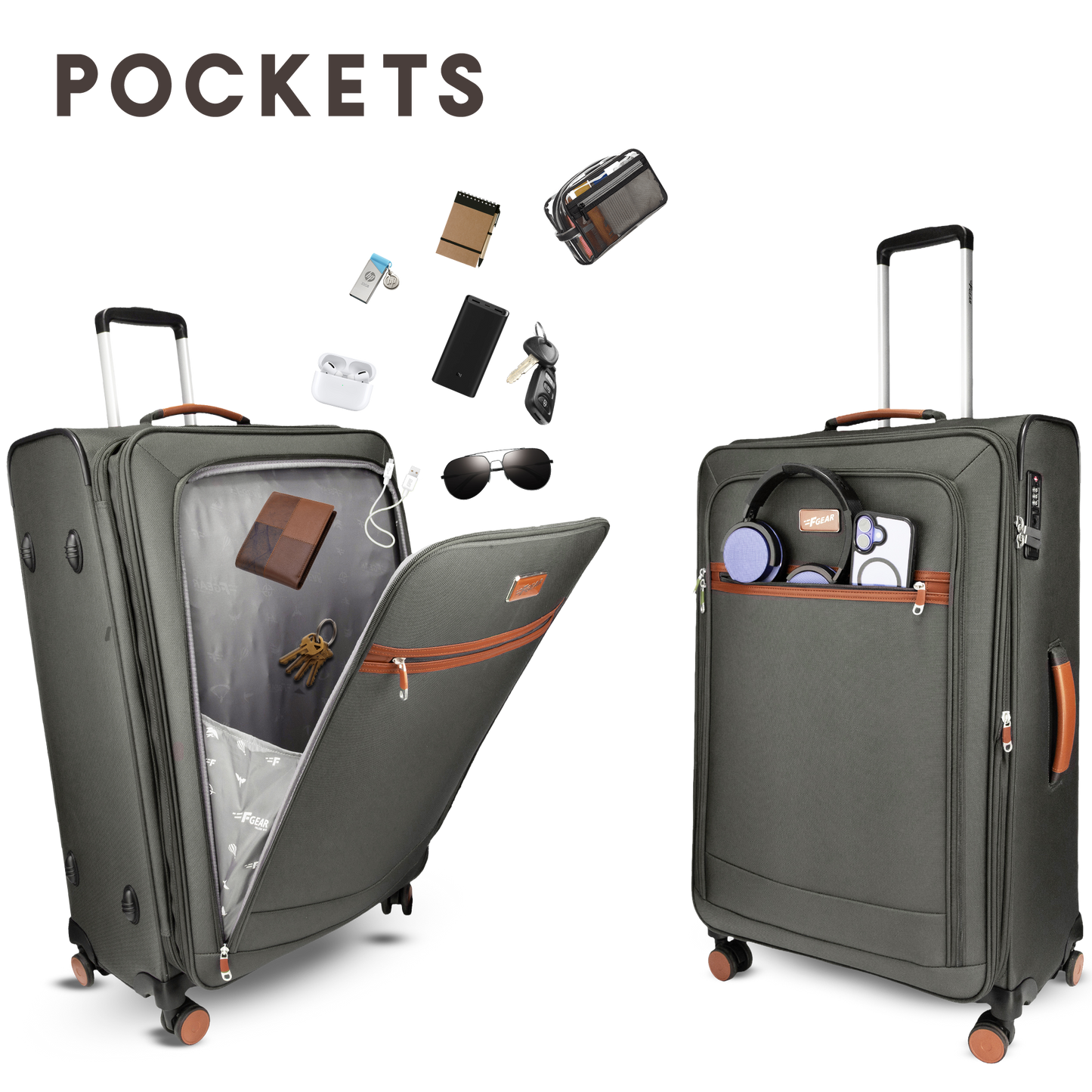 F Gear SoftAir Large Grey Check-in Suitcase