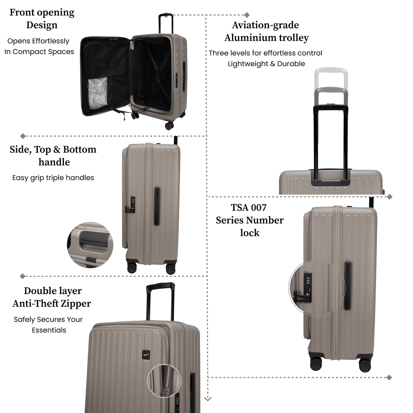 Montreal Large Taupe 76 cms Front-Opening Strolley