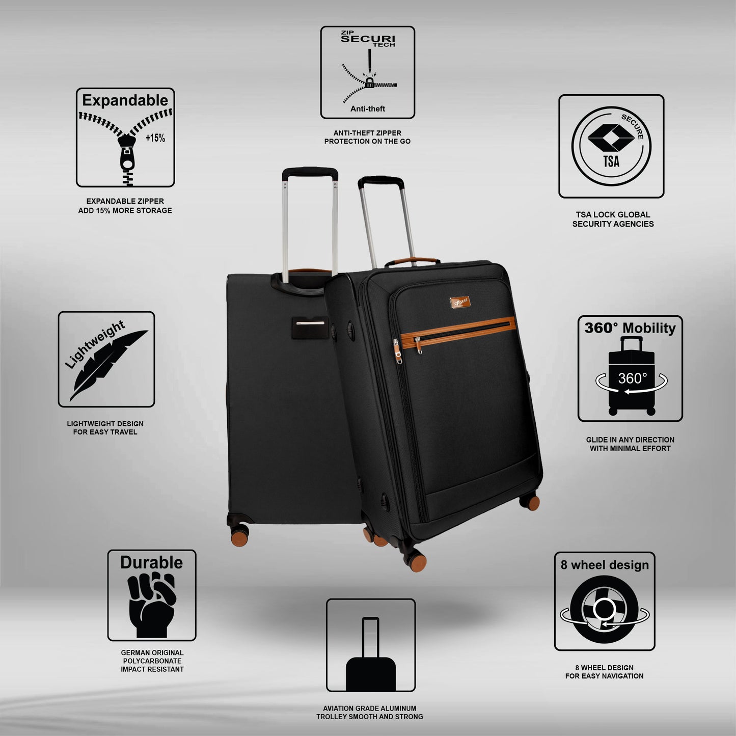 SoftAir Large Black Check-in Suitcase