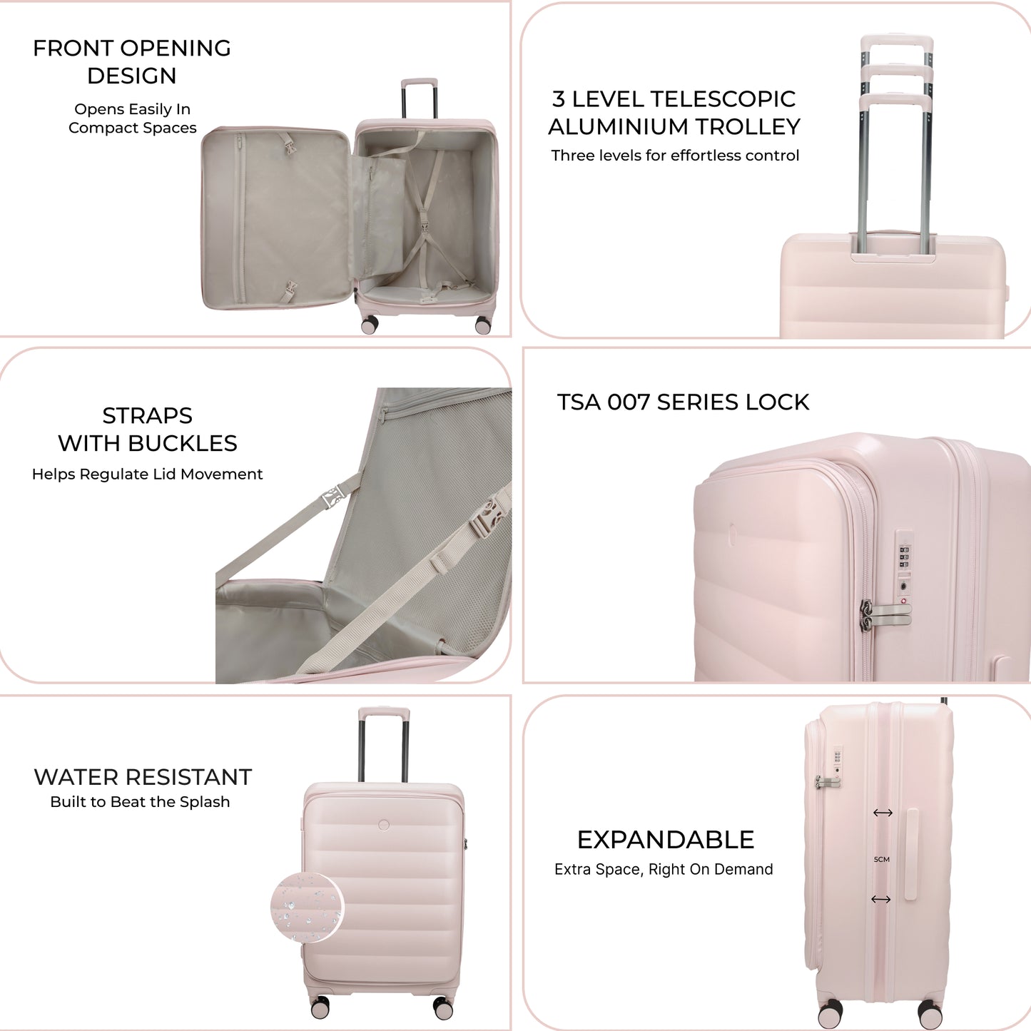 Valencia Front-Opening Strolley Silk Rose Set of 3 Suitcases