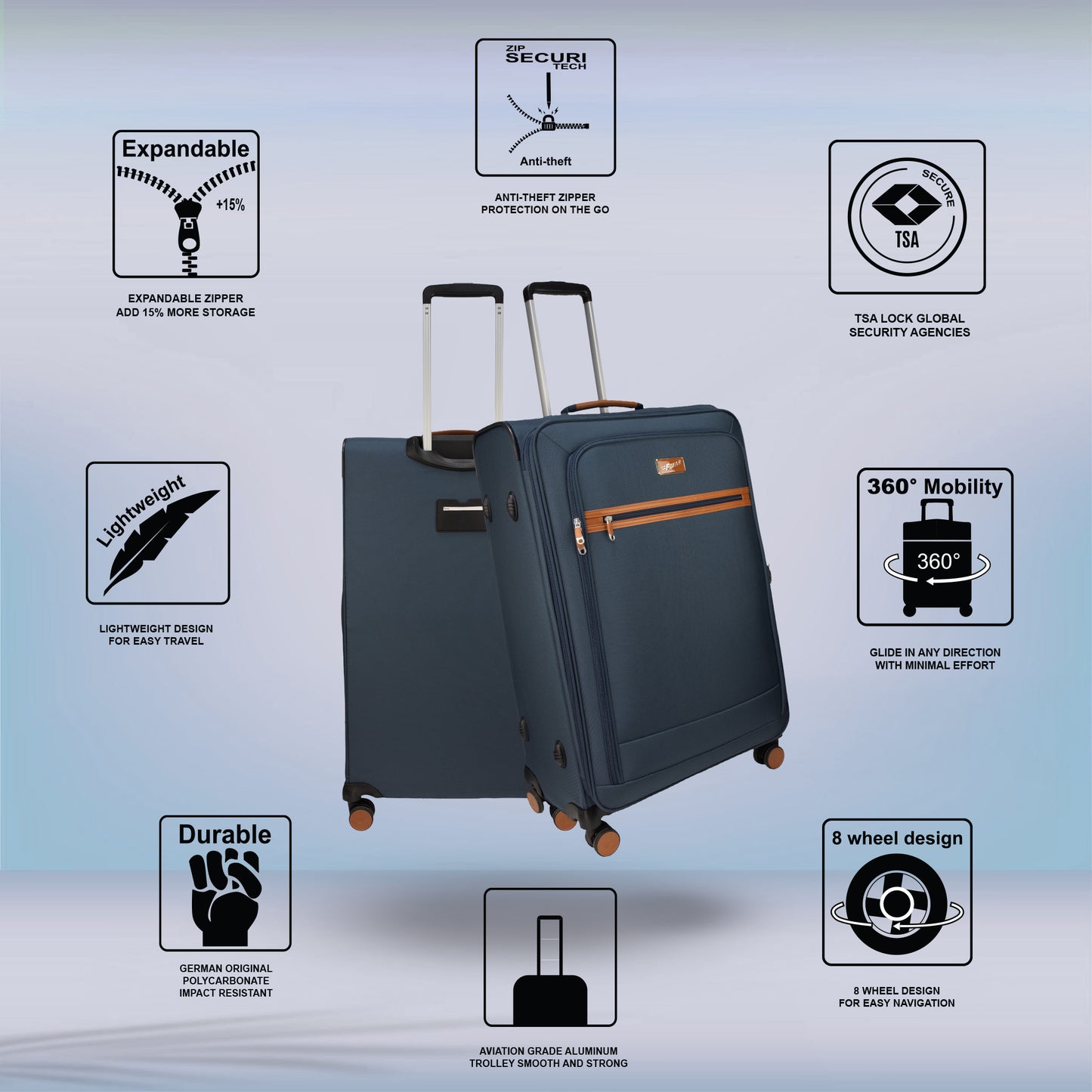 F Gear SoftAir Large Navy Check-in Suitcase