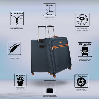 F Gear SoftAir Large Navy Check-in Suitcase